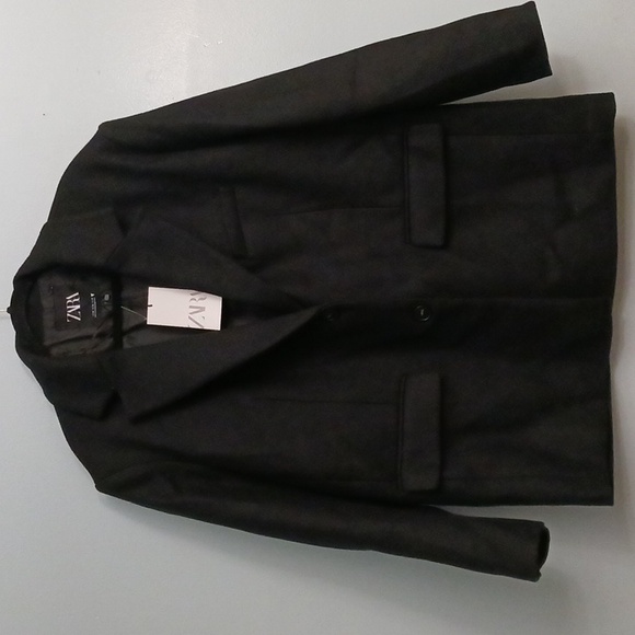 Zara size XLarge women's black wool blend coat. - Picture 3 of 17